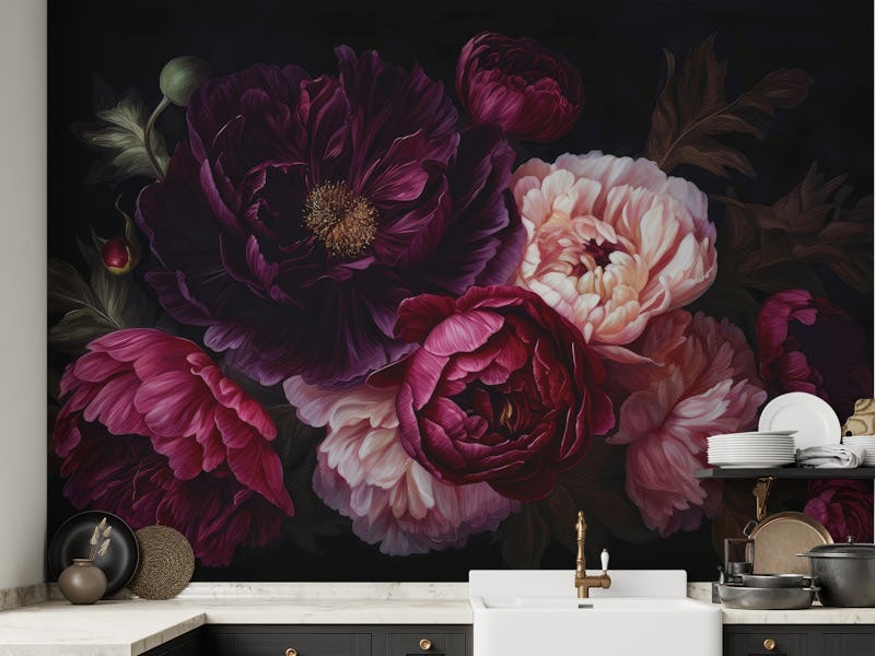 Moody Opulent Baroque Night Flowers Garden